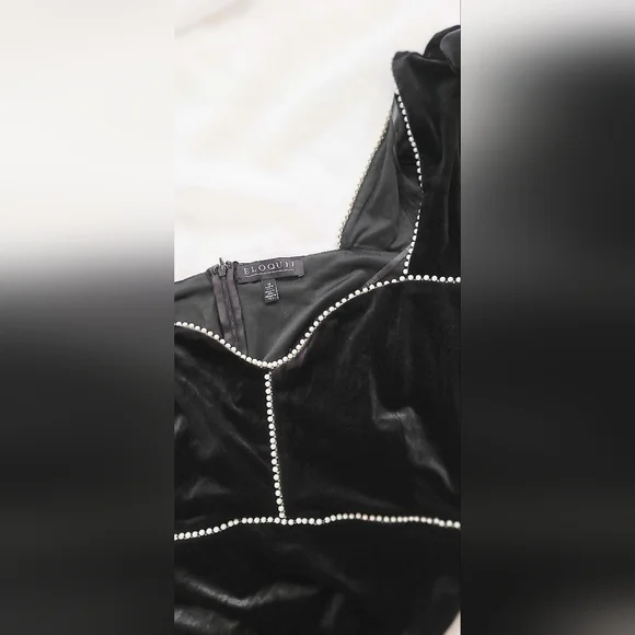 NWT! Eloquii Black Velvet and Pearl Women's Embellished Sweetheart Dress… - Picture 8 of 10